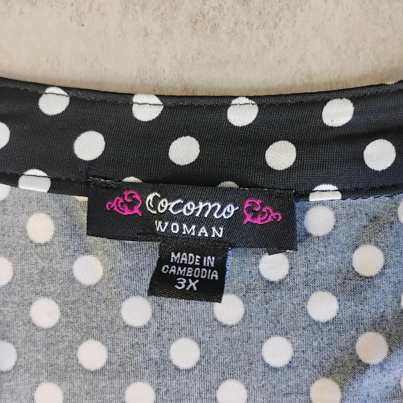 Cocomo Polka Dot Blouse Roll Tab Sleeve Pleated Relaxed Fit Black White Size 3X - Picture 7 of 11